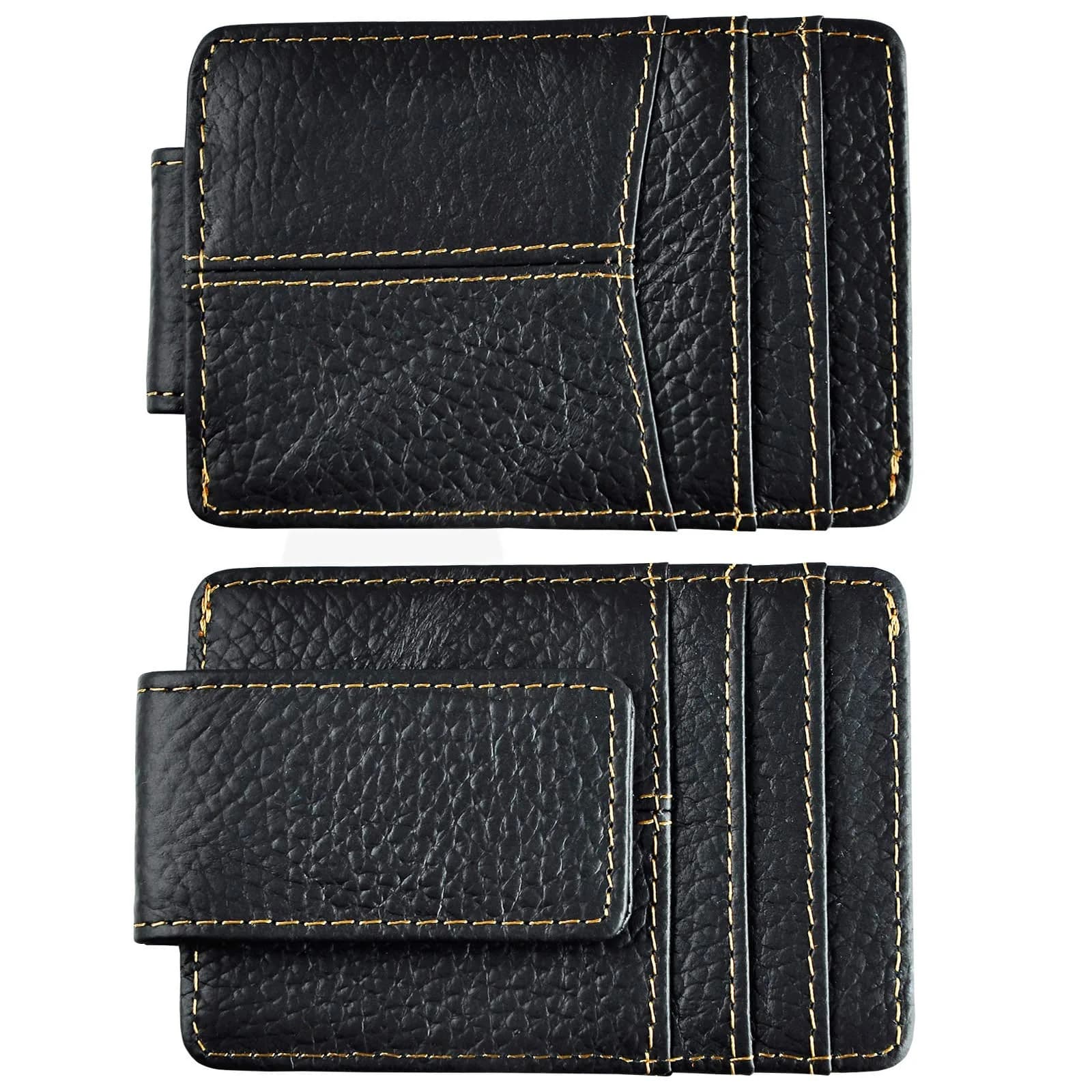 Le'aokuu Mens Genuine Leather Cowhide Money Clip Wallet Slim Black 2 | RFID Secure — Black 2