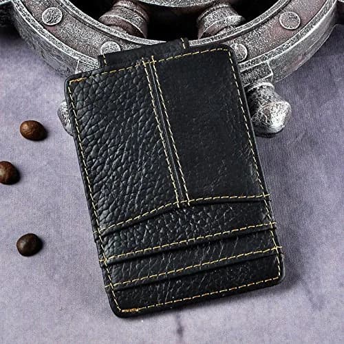 Le'aokuu Mens Genuine Leather Cowhide Money Clip Wallet Slim Black 2 | RFID Secure thumbnail 3