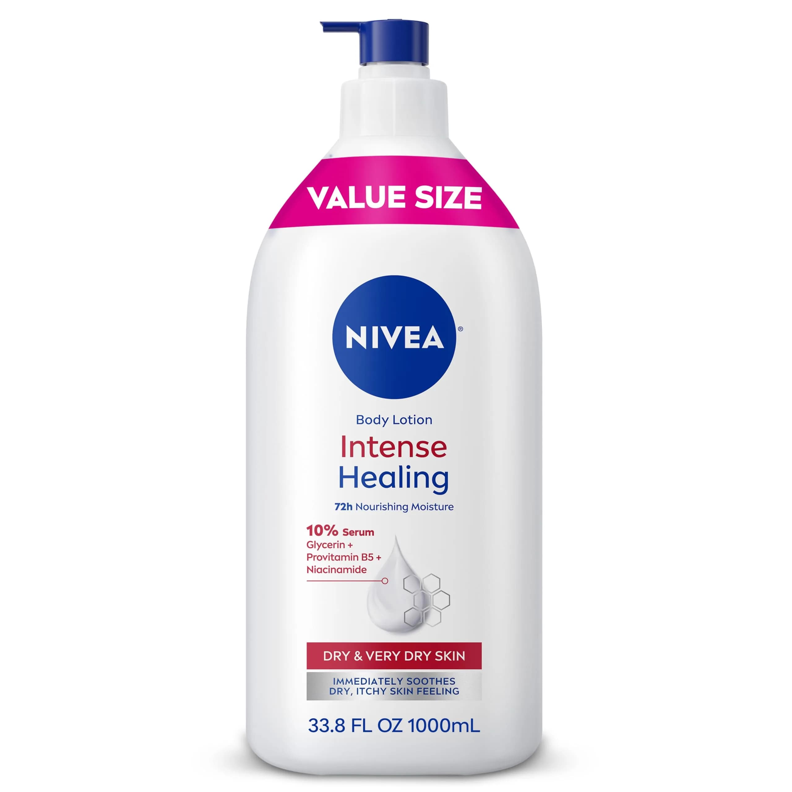 NIVEA Intense Healing Body Lotion 16.9 Fl Oz | 72-Hour Moisture for Dry Skin — 33.8 Fl Oz