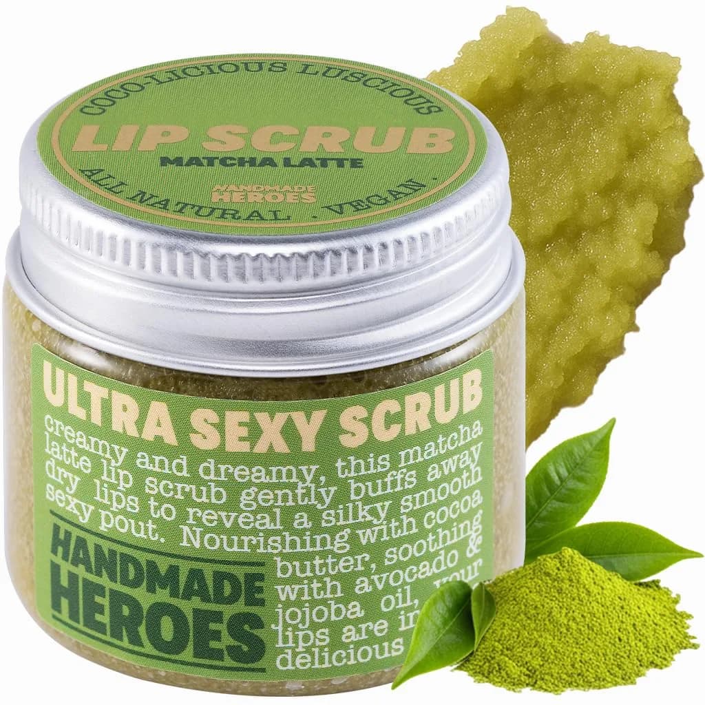 Handmade Heroes Matcha Latte Lip Scrub 1oz | Natural Vegan Deep Conditioning for Dry Lips