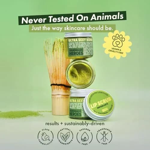 Handmade Heroes Matcha Latte Lip Scrub 1oz | Natural Vegan Deep Conditioning for Dry Lips thumbnail 3