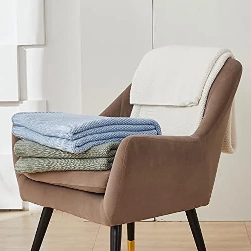 Longhui bedding 100% Cotton Light Blue Cable Knit Throw Blanket for Couch Sofa Bed Home Décor – Lightweight 50" x 60" thumbnail 4