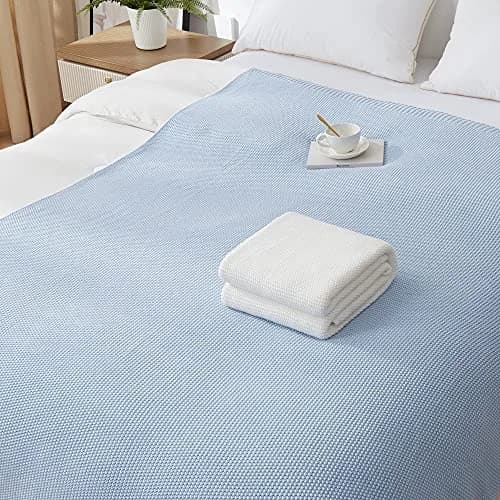 Longhui bedding 100% Cotton Light Blue Cable Knit Throw Blanket for Couch Sofa Bed Home Décor – Lightweight 50" x 60" thumbnail 6