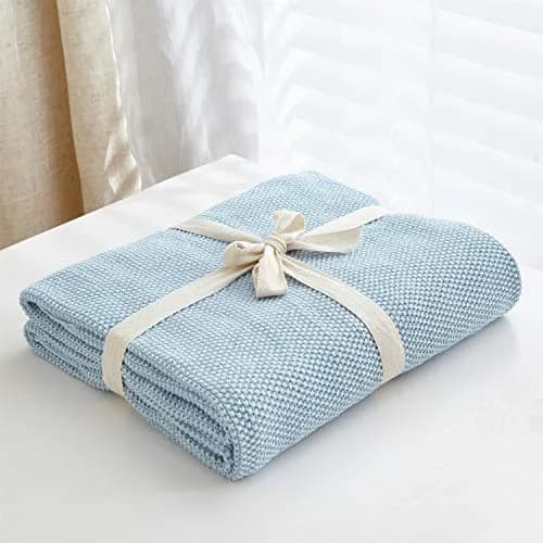 Longhui bedding 100% Cotton Light Blue Cable Knit Throw Blanket for Couch Sofa Bed Home Décor – Lightweight 50" x 60" thumbnail 2