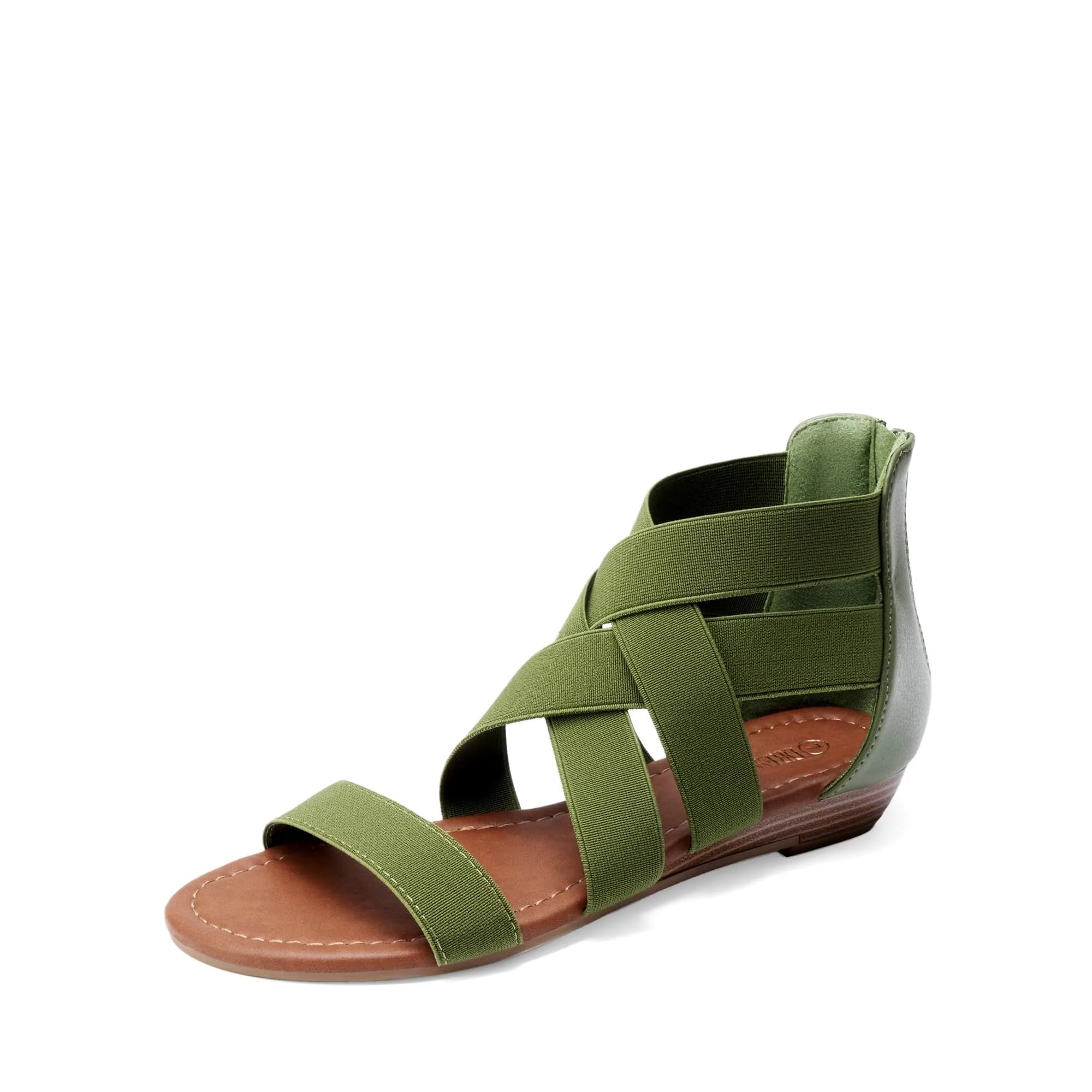 DREAM PAIRS Women's Strappy Flats Sandals,Army/Green,6.5 | Elegant Summer Flat Footwear