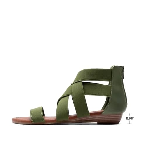 DREAM PAIRS Women's Strappy Flats Sandals,Army/Green,6.5 | Elegant Summer Flat Footwear thumbnail 4