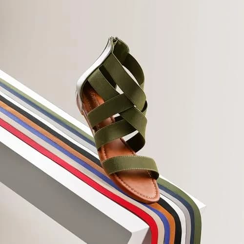 DREAM PAIRS Women's Strappy Flats Sandals,Army/Green,6.5 | Elegant Summer Flat Footwear thumbnail 7