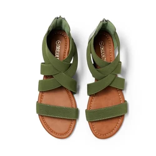 DREAM PAIRS Women's Strappy Flats Sandals,Army/Green,6.5 | Elegant Summer Flat Footwear thumbnail 8
