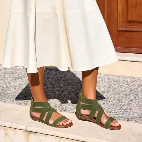 DREAM PAIRS Women's Strappy Flats Sandals,Army/Green,6.5 | Elegant Summer Flat Footwear thumbnail 3