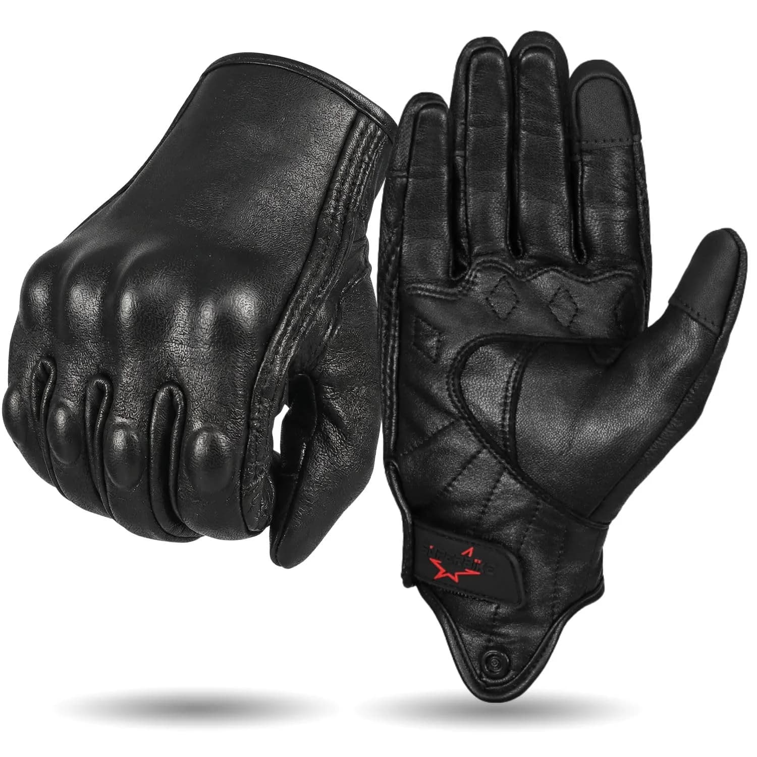 Superbike Men's Goatskin Leather Touchscreen Motorcycle Gloves Black | Durable, Flexible & Impact-Absorbing