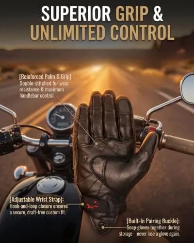 Superbike Men's Goatskin Leather Touchscreen Motorcycle Gloves Black | Durable, Flexible & Impact-Absorbing thumbnail 4