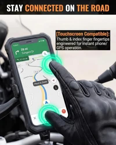 Superbike Men's Goatskin Leather Touchscreen Motorcycle Gloves Black | Durable, Flexible & Impact-Absorbing thumbnail 2