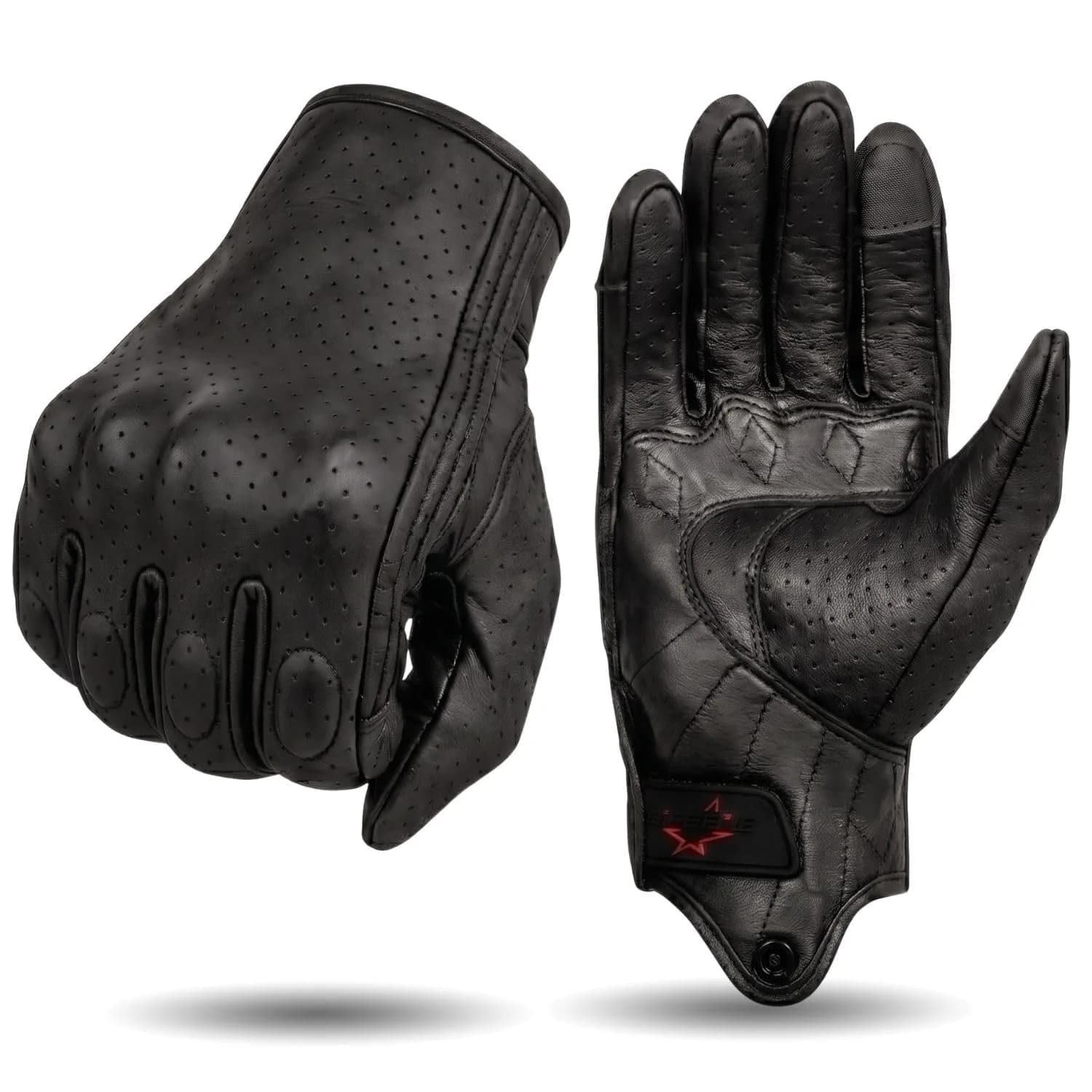 Superbike Men's Goatskin Leather Touchscreen Motorcycle Gloves Black, Perforated | Durable & Breathable for Indian Riders