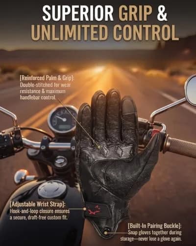 Superbike Men's Goatskin Leather Touchscreen Motorcycle Gloves Black, Perforated | Durable & Breathable for Indian Riders thumbnail 4