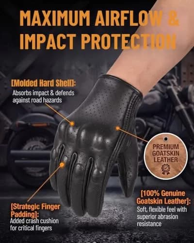 Superbike Men's Goatskin Leather Touchscreen Motorcycle Gloves Black, Perforated | Durable & Breathable for Indian Riders thumbnail 3