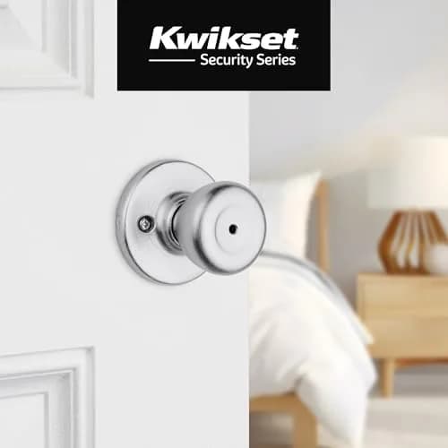 Kwikset Tylo Interior Privacy Door Knob, Satin Chrome | Classic Round Security Doorknob with Push Button Lock thumbnail 6