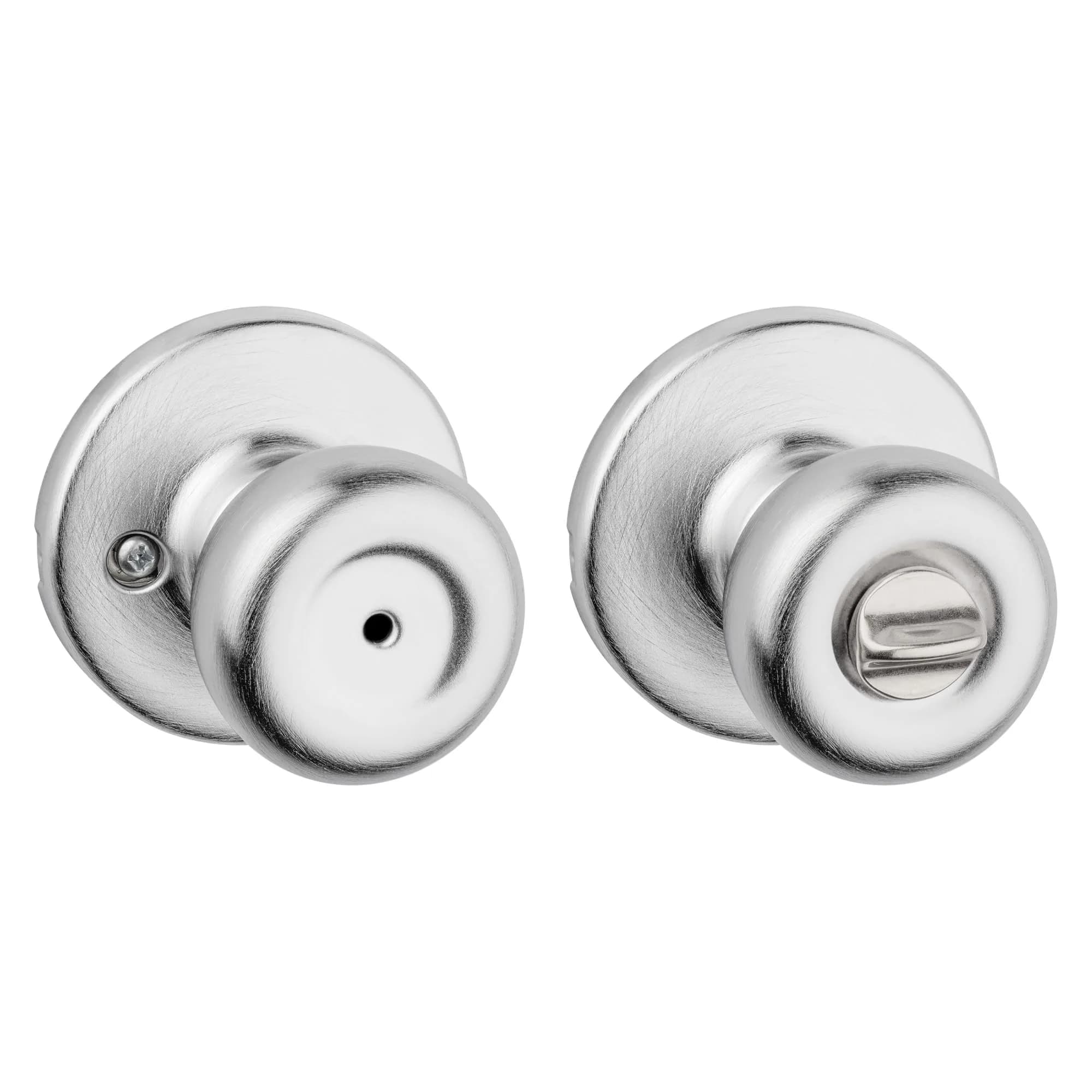 Kwikset Tylo Interior Privacy Door Knob, Satin Chrome | Classic Round Security Doorknob with Push Button Lock - main product image