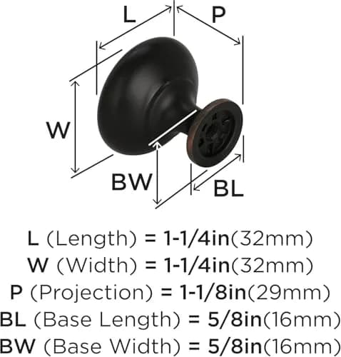 Amerock 10 Pack 1-1/4" Round Edona Oil-Rubbed Bronze Cabinet Knob | Classic Zinc Handle for Cabinets thumbnail 5