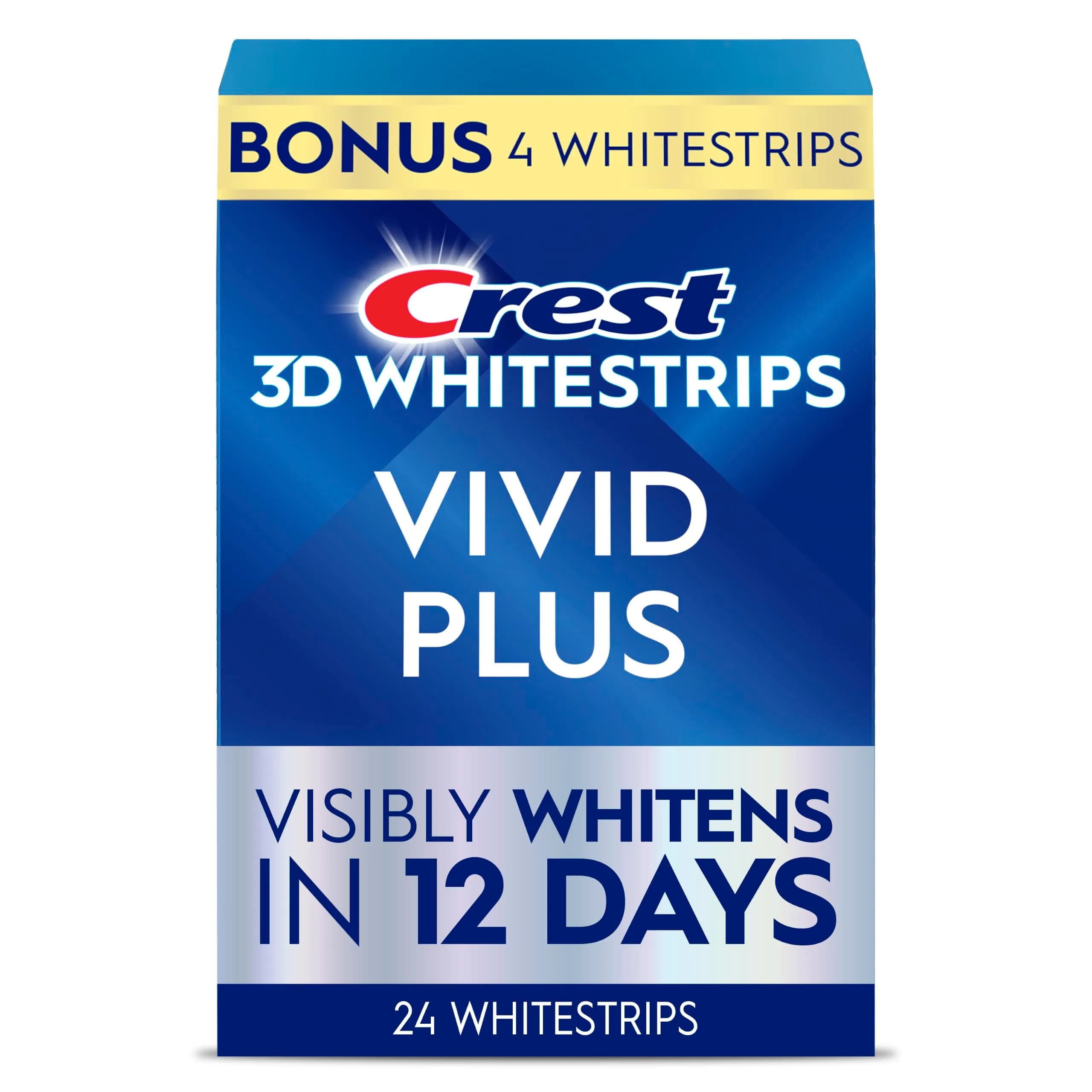 Crest 3D Whitestrips Vivid Plus Teeth Whitening Kit 24 Count (24 Strips) | 8 Levels Whiter in 12 Days - main product image