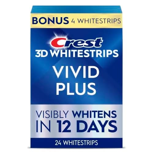 Crest 3D Whitestrips Vivid Plus Teeth Whitening Kit 24 Count (24 Strips) | 8 Levels Whiter in 12 Days thumbnail 1