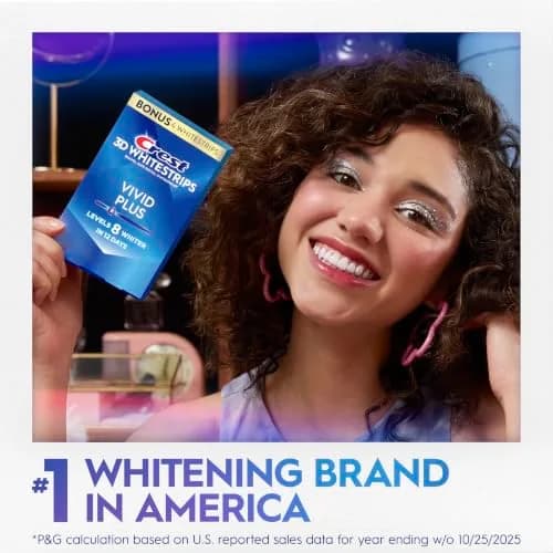 Crest 3D Whitestrips Vivid Plus Teeth Whitening Kit 24 Count (24 Strips) | 8 Levels Whiter in 12 Days thumbnail 7