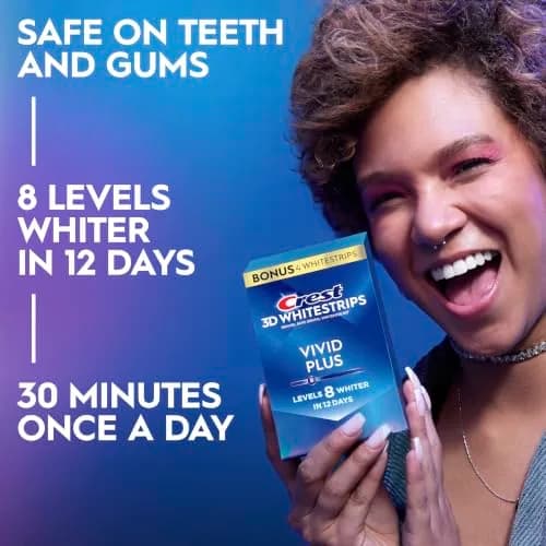 Crest 3D Whitestrips Vivid Plus Teeth Whitening Kit 24 Count (24 Strips) | 8 Levels Whiter in 12 Days thumbnail 2