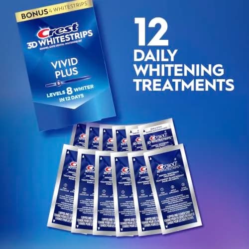 Crest 3D Whitestrips Vivid Plus Teeth Whitening Kit 24 Count (24 Strips) | 8 Levels Whiter in 12 Days thumbnail 3