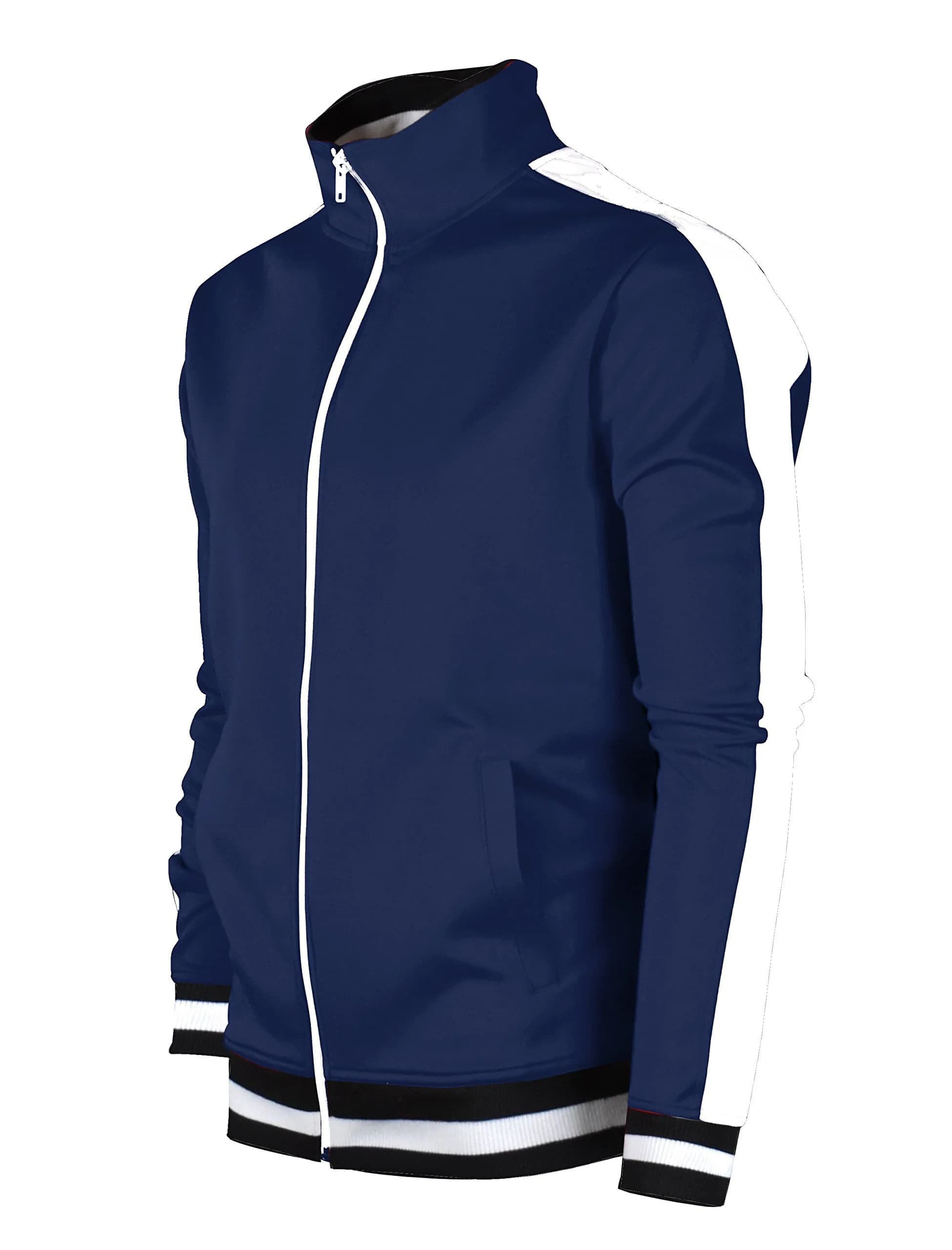 SCREENSHOT Mens Urban Hip Hop Track Jacket Slim Fit Side Taping Basic-Navy 2XL