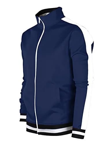 SCREENSHOT Mens Urban Hip Hop Track Jacket Slim Fit Side Taping Basic-Navy 2XL thumbnail 1