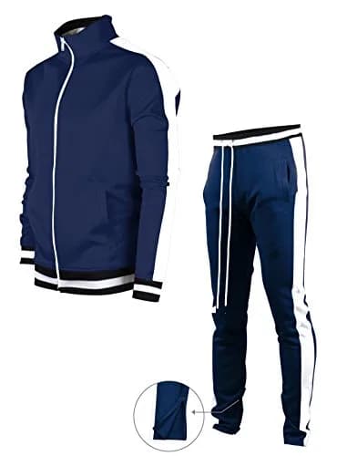 SCREENSHOT Mens Urban Hip Hop Track Jacket Slim Fit Side Taping Basic-Navy 2XL thumbnail 3