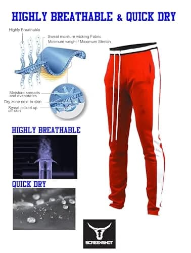 SCREENSHOT Men's Athletic Slim Fit Workout Track Pants S41700-Red XL | Urban Style, Flexibility & Comfort thumbnail 4