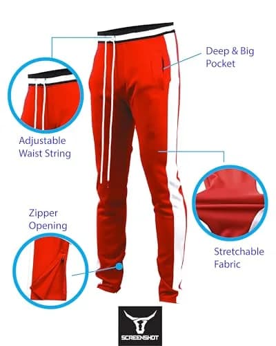 SCREENSHOT Men's Athletic Slim Fit Workout Track Pants S41700-Red XL | Urban Style, Flexibility & Comfort thumbnail 7