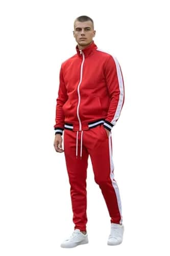 SCREENSHOT Men's Athletic Slim Fit Workout Track Pants S41700-Red XL | Urban Style, Flexibility & Comfort thumbnail 2