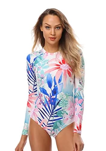 AXESEA Womens Long Sleeve Rash Guard UV UPF 50+ Sun Protection Printed Zipper Surfing One Piece Swimsuit Jungle | Quick-Dry, Breathable & UV Safe thumbnail 4