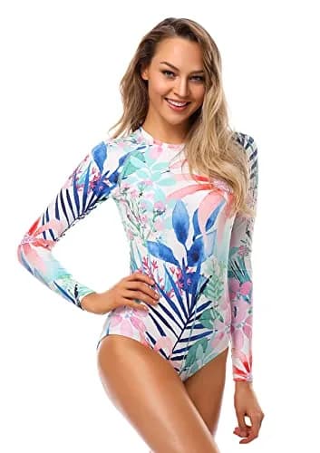 AXESEA Womens Long Sleeve Rash Guard UV UPF 50+ Sun Protection Printed Zipper Surfing One Piece Swimsuit Jungle | Quick-Dry, Breathable & UV Safe thumbnail 5