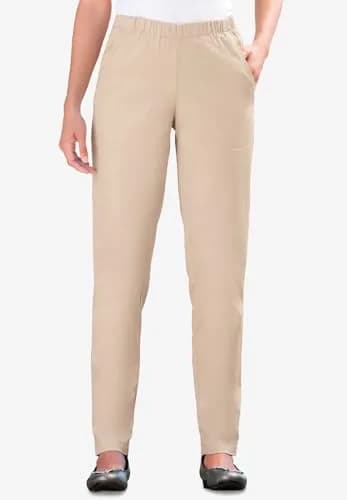 Woman Within Fineline Plus Size Straight-Leg Pull-On Elastic Denim Jeans | High-Rise Comfort Fit (70-120 chars) thumbnail 5