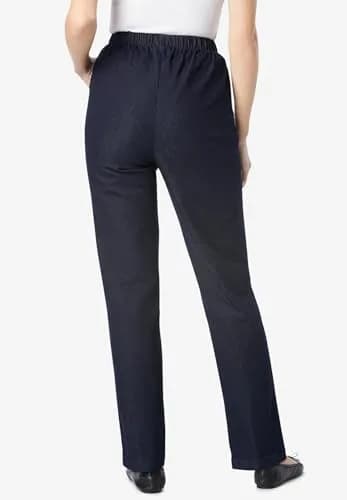 Woman Within Fineline Plus Size Straight-Leg Pull-On Elastic Denim Jeans | High-Rise Comfort Fit (70-120 chars) thumbnail 6