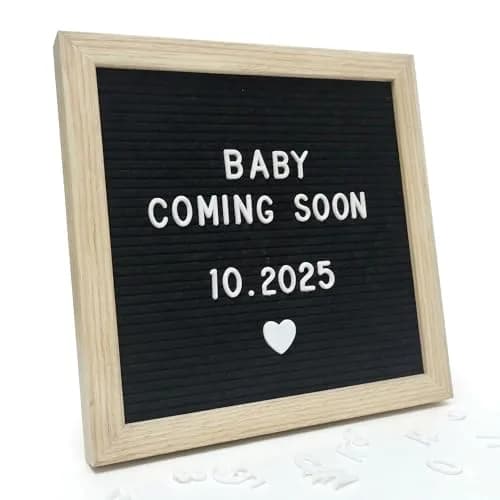 C CRYSTAL LEMON Black Felt Letter Board 10x10in (25x25cm) | Baby Announcement Sign with 336 Letters thumbnail 1