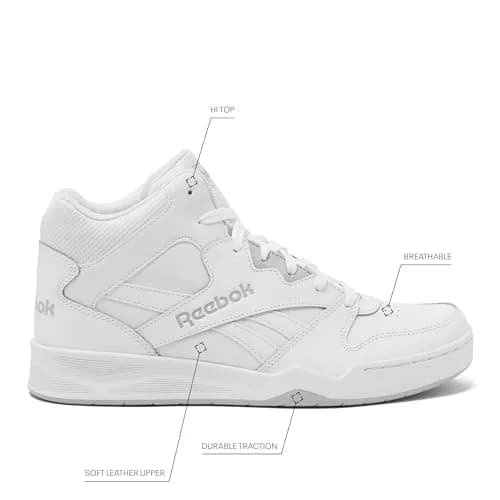 Reebok Royal BB4500 Hi2 High Top Sneakers for Men, White/Light Solid Grey | Timeless Court Style & Comfort thumbnail 2
