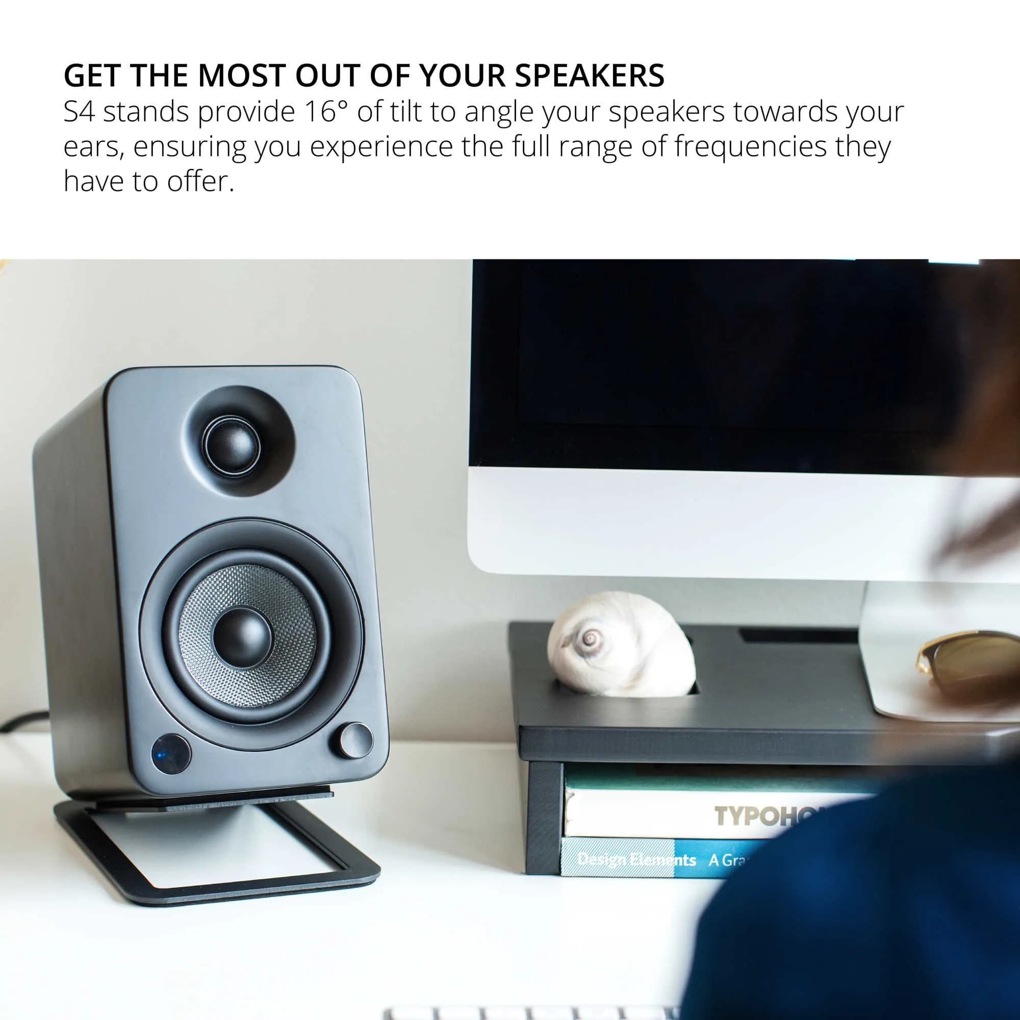 Kanto S4 Tilted Desktop Speaker Stands Pair | 16° Upward Angle, 8 lbs Capacity, Damping Foam, 1/4"-20 Mount, Black - view 4