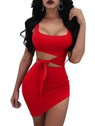 GOBLES Womens Sexy Bodycon Mini Club Tank Dress Red | Flattering Fit & Bold Design thumbnail 1