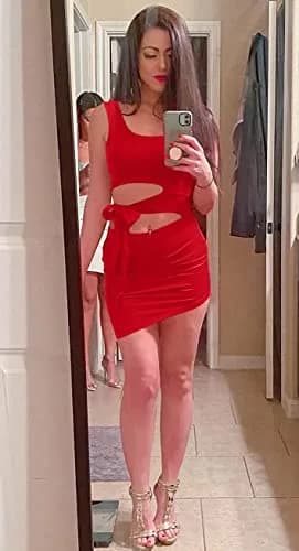 GOBLES Womens Sexy Bodycon Mini Club Tank Dress Red | Flattering Fit & Bold Design thumbnail 3