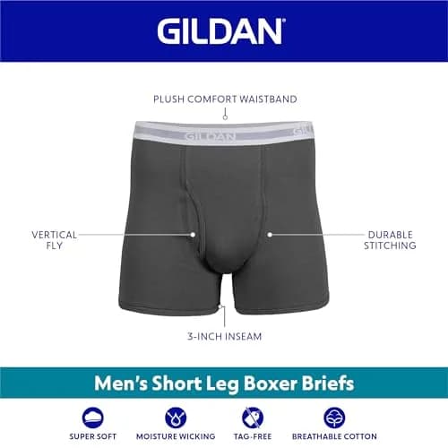 Gildan Men's Underwear Boxer Briefs, Multipack, Mixed Blue (5-Pack), Large | Moisture-Wicking Comfort for Men thumbnail 3