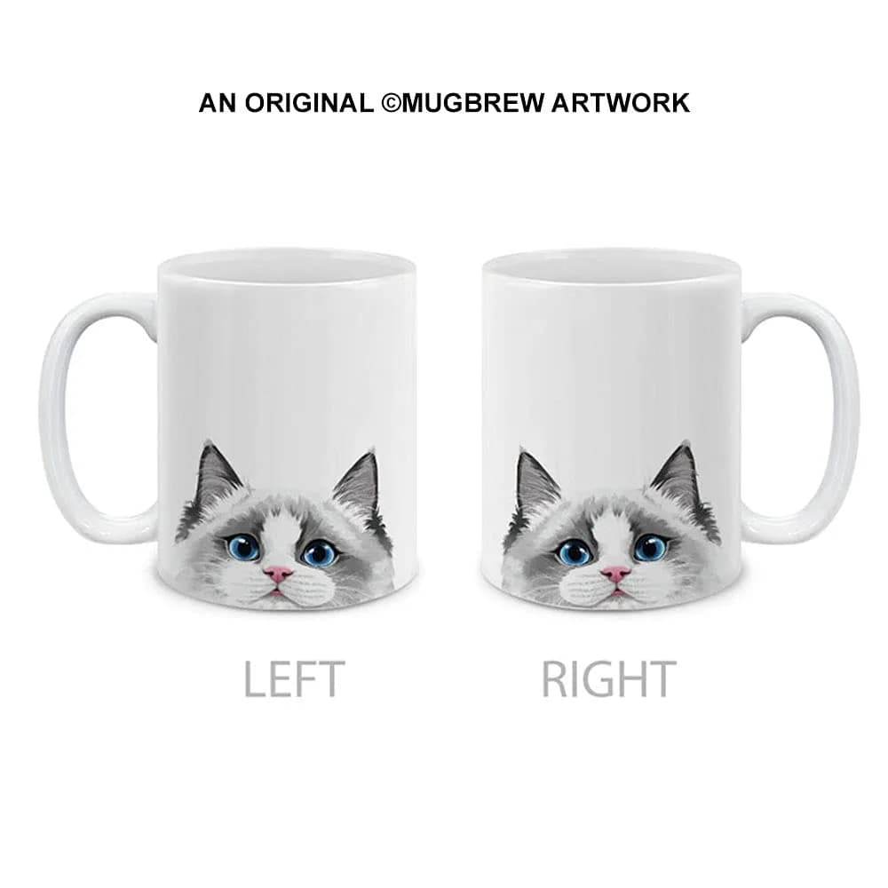 MUGBREW White Silver Point Ragdoll Cat Ceramic Coffee Mug Tea Cup, 11 OZ | Unique Art Deco Design — White Silver Point Ragdoll Cat