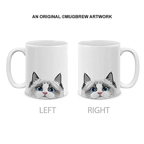 MUGBREW White Silver Point Ragdoll Cat Ceramic Coffee Mug Tea Cup, 11 OZ | Unique Art Deco Design thumbnail 1