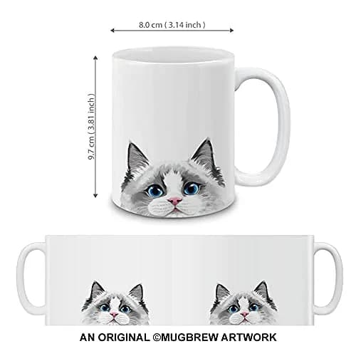MUGBREW White Silver Point Ragdoll Cat Ceramic Coffee Mug Tea Cup, 11 OZ | Unique Art Deco Design thumbnail 2