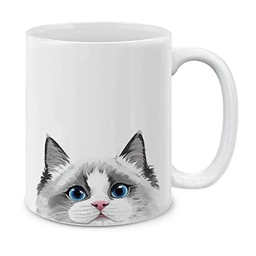 MUGBREW White Silver Point Ragdoll Cat Ceramic Coffee Mug Tea Cup, 11 OZ | Unique Art Deco Design - main product image