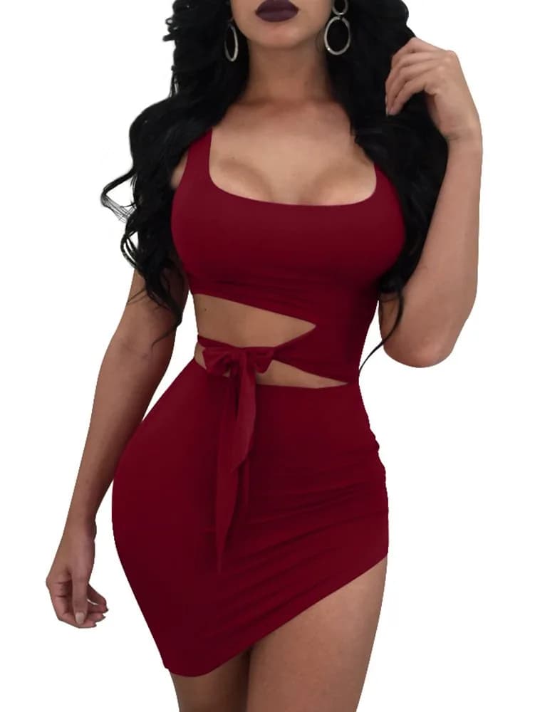 GOBLES Womens Sexy Bodycon Mini Club Tank Dress Wine Red | Flattering Fit & Club Ready