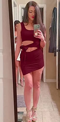 GOBLES Womens Sexy Bodycon Mini Club Tank Dress Wine Red | Flattering Fit & Club Ready thumbnail 4