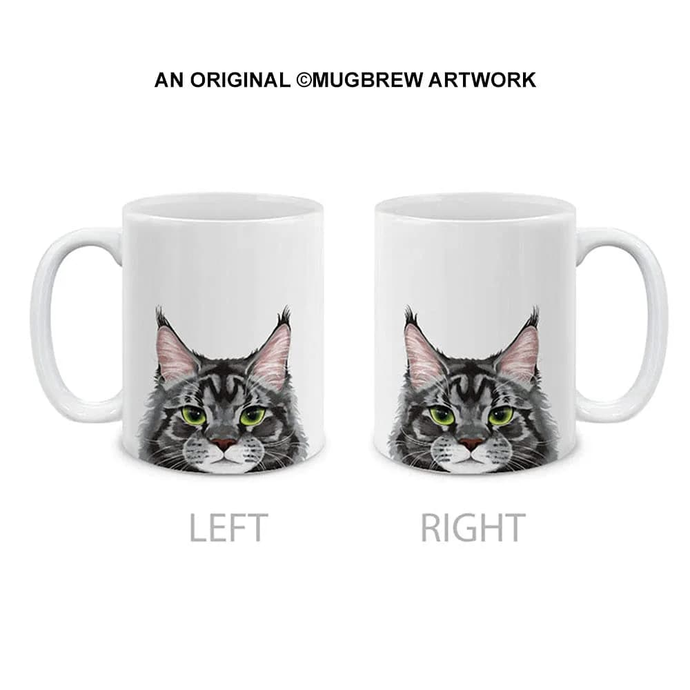 MUGBREW Black Silver Maine Coon Cat Ceramic Coffee Mug 11 OZ | Durable Heat-Press Design for Daily Use